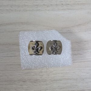 Fleur De Lis Cufflinks Silver Tone Square Men’s Formal
